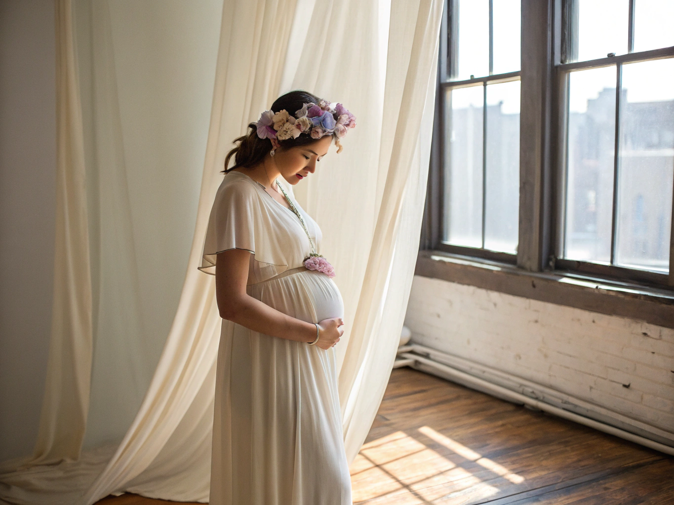 Expectant mother with a floral crown